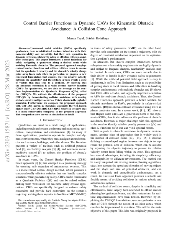 (PDF) Control Barrier Functions in Dynamic UAVs for Kinematic Obstacle ...