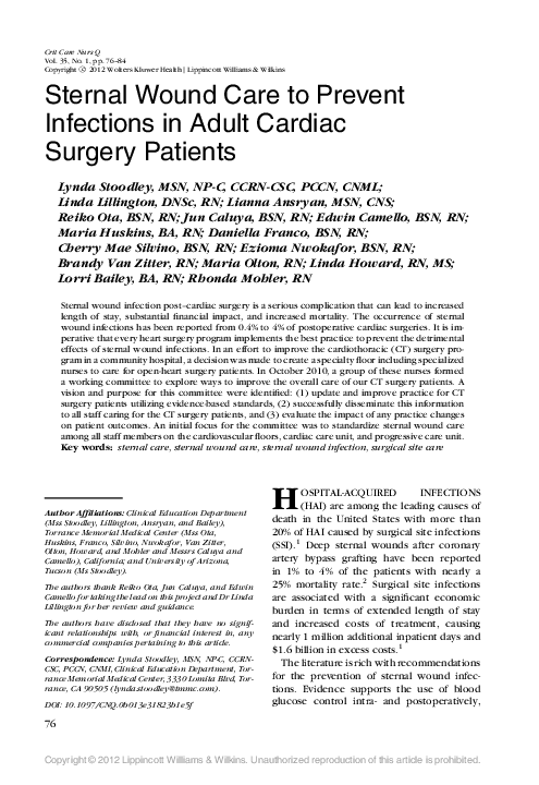 (PDF) Sternal Wound Care to Prevent Infections in Adult Cardiac Surgery ...