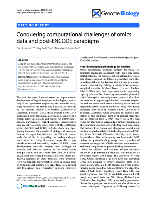 (PDF) Conquering computational challenges of omics data and post-ENCODE ...