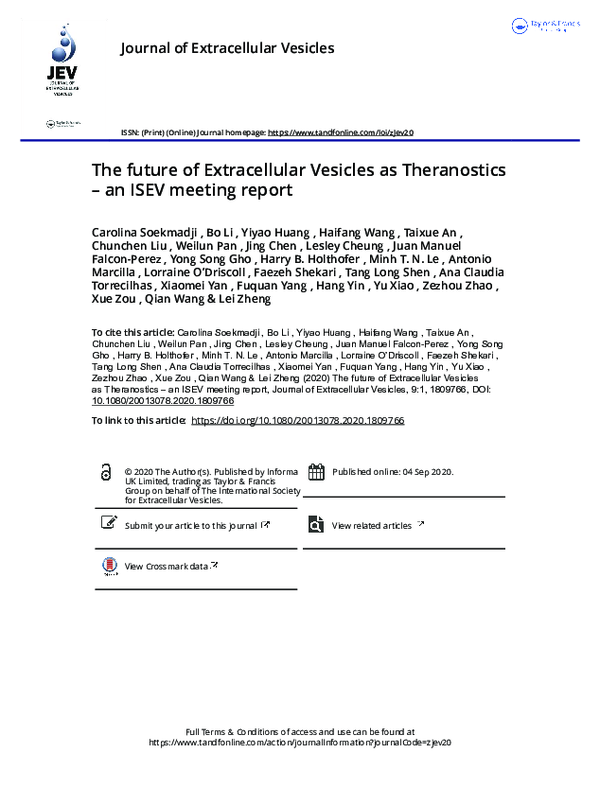(PDF) The future of Extracellular Vesicles as Theranostics – an ISEV ...