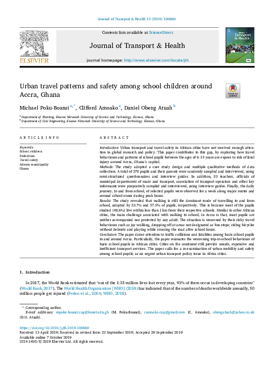 (PDF) Urban travel patterns and safety among school children around ...