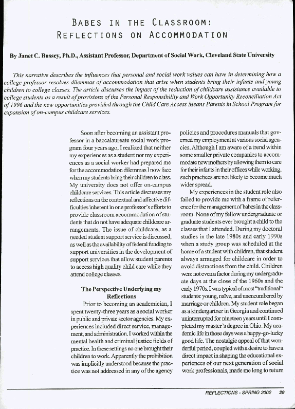 Babies in the Classroom: Reflections on Accomodation