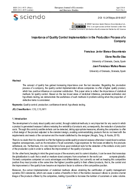 (PDF) Importance of Quality Control Implementation in the Production ...