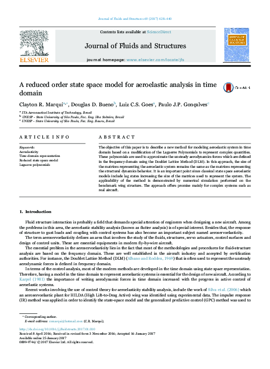 (PDF) A reduced order state space model for aeroelastic analysis in ...