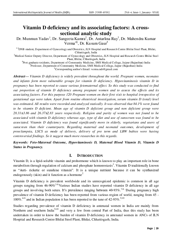 (PDF) Vitamin D deficiency and its associating factors: A cross ...