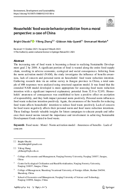 (PDF) Households’ food waste behavior prediction from a moral ...