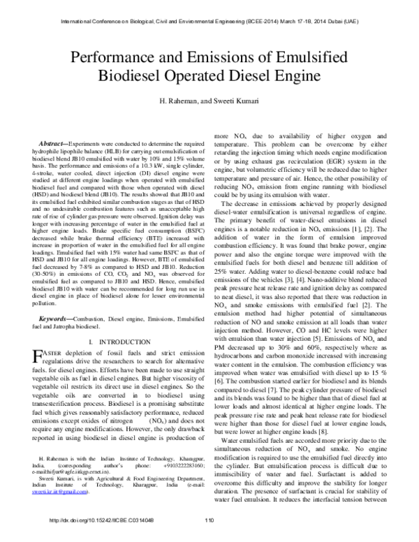 (PDF) Performance and Emissions of Emulsified Biodiesel Operated Diesel ...