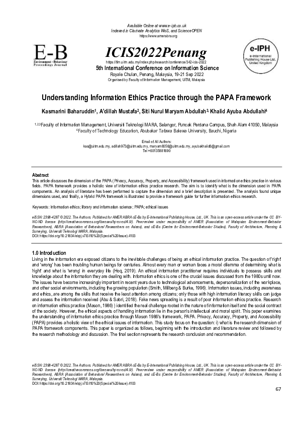 (PDF) Understanding Information Ethics Practice through the PAPA Framework