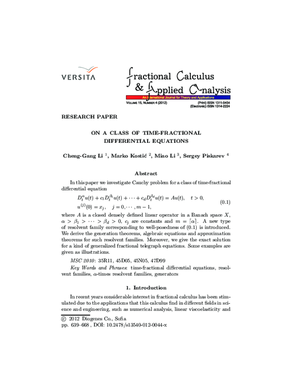 (PDF) On a class of time-fractional differential equations