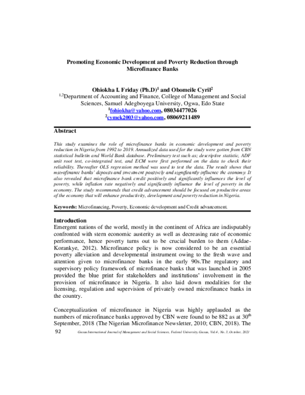 (PDF) Promoting Economic Development and Poverty Reduction through ...