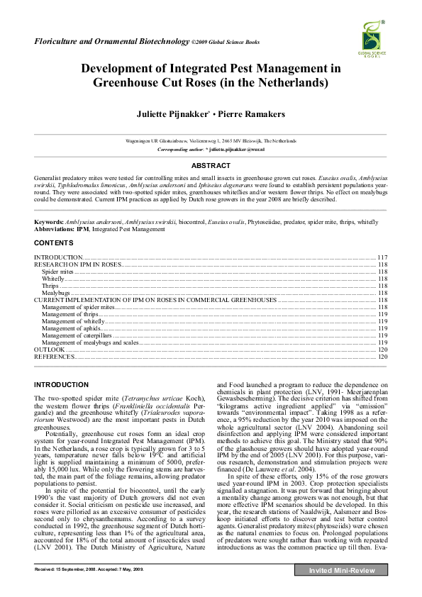 (PDF) Development of Integrated Pest Management in Greenhouse Cut Roses ...