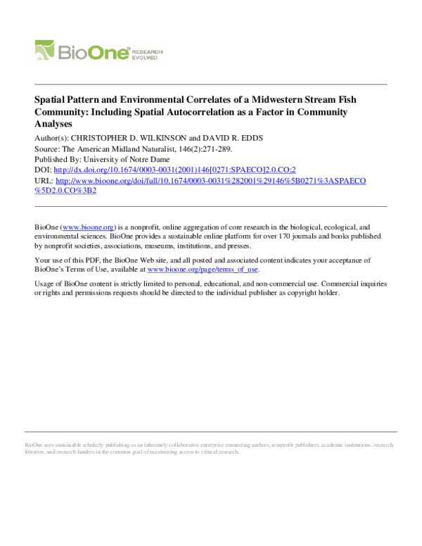 (PDF) Spatial Pattern and Environmental Correlates of a Midwestern ...