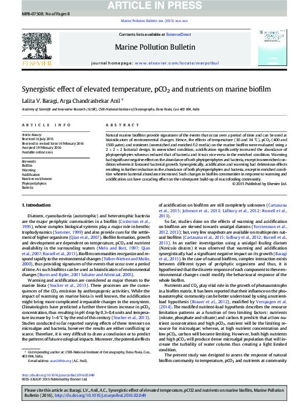 (PDF) Synergistic effect of elevated temperature, pCO2 and nutrients on ...