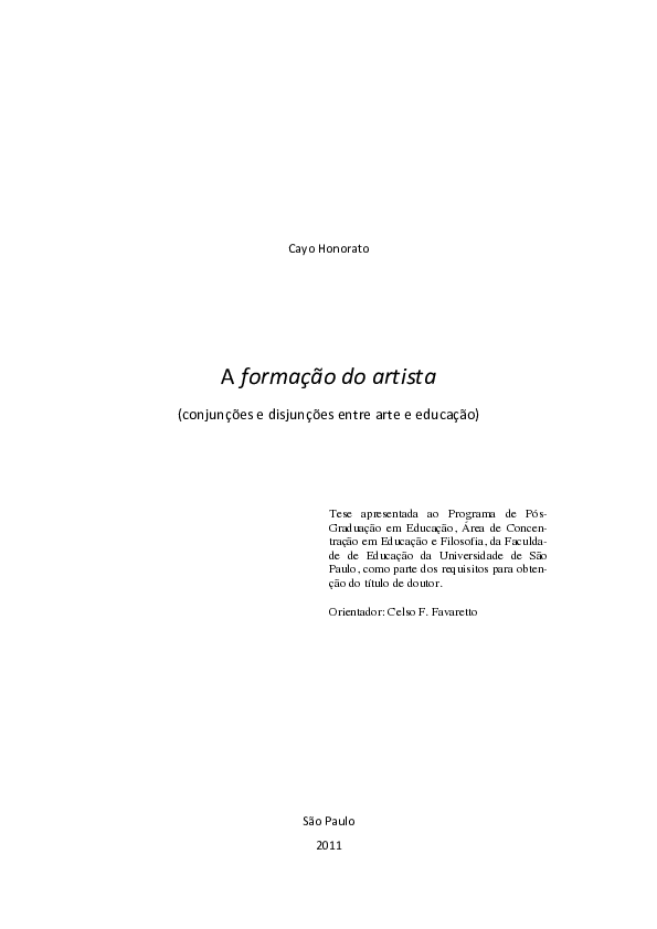 A formação do artista: conjunções e disjunções entre arte e educação