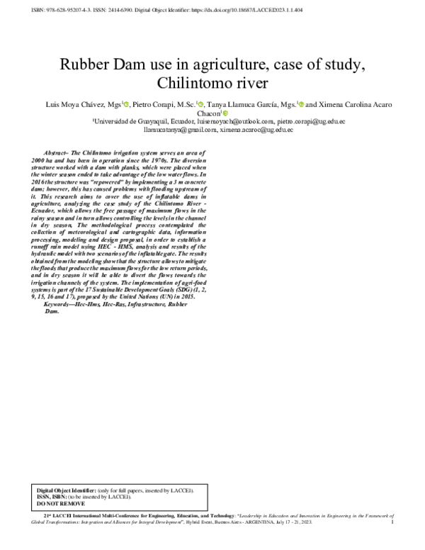 (PDF) Rubber Dam use in agriculture, case of study, Chilintomo river