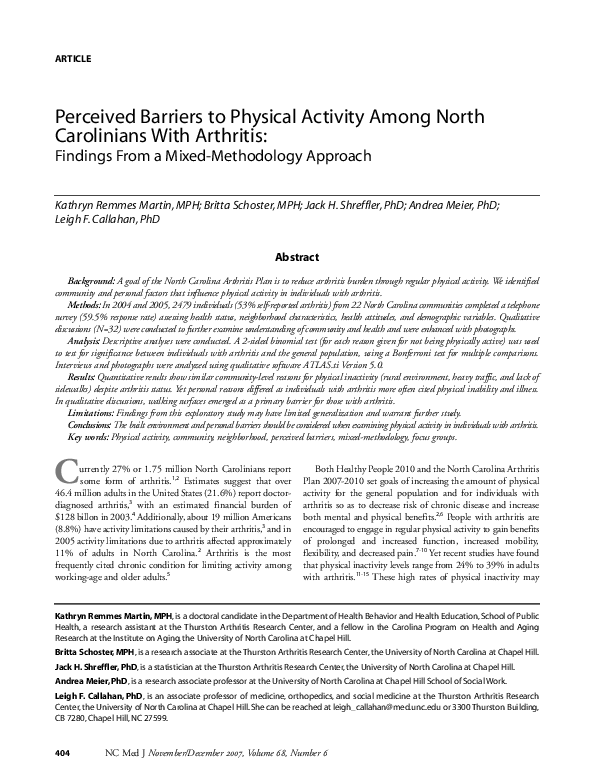 (PDF) Perceived Barriers to Physical Activity Among North Carolinians ...