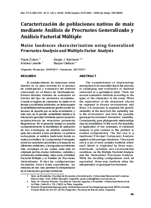 (PDF) Caracterización de poblaciones nativas de maíz mediante Análisis