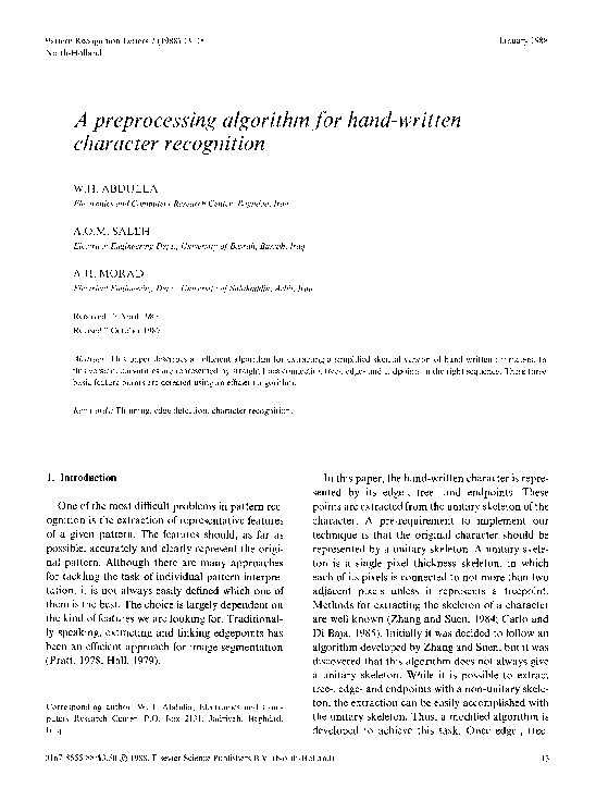 (PDF) A preprocessing algorithm for hand-written character recognition