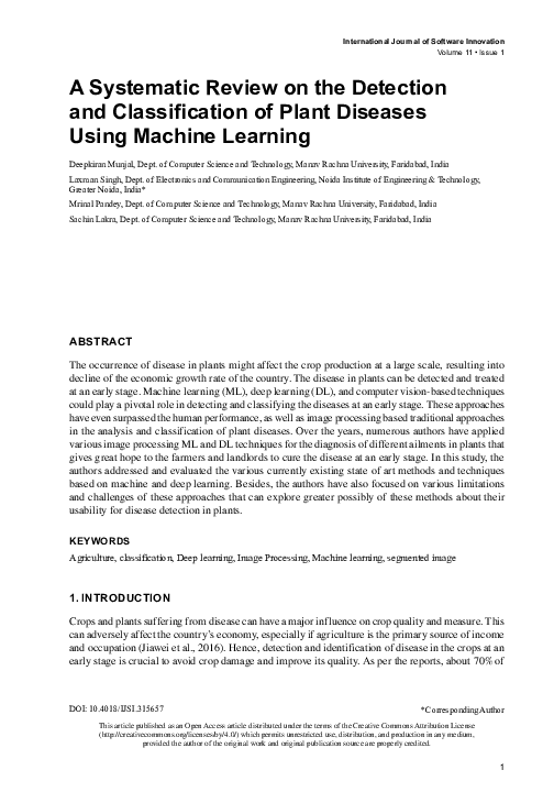 (PDF) A Systematic Review on the Detection and Classification of Plant ...