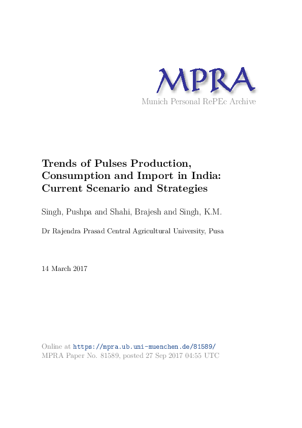 (PDF) Pulses Production and Import Trends in India