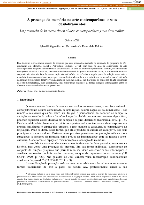 A presença da memória na arte contemporânea e seus desdobramentos