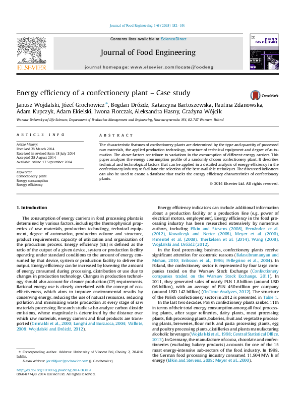 (PDF) Energy efficiency of a confectionery plant – Case study