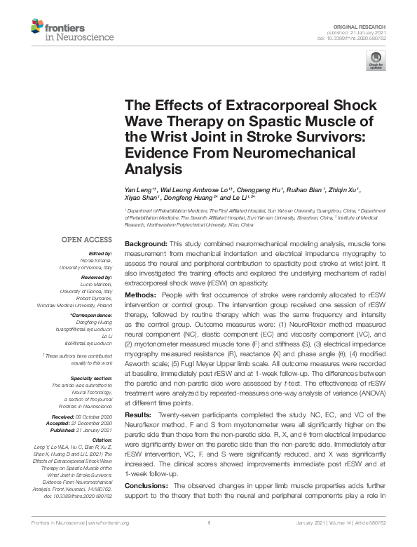 (PDF) The Effects of Extracorporeal Shock Wave Therapy on Spastic ...