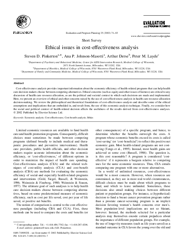 (PDF) Ethical issues in cost-effectiveness analysis