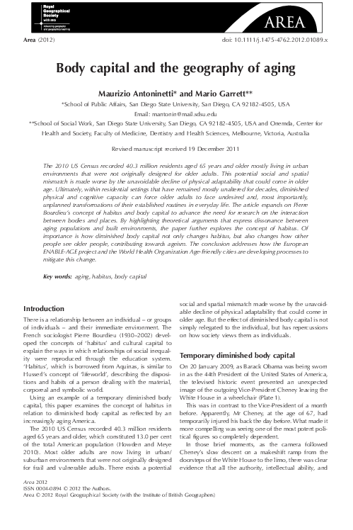 (PDF) Body capital and the geography of aging