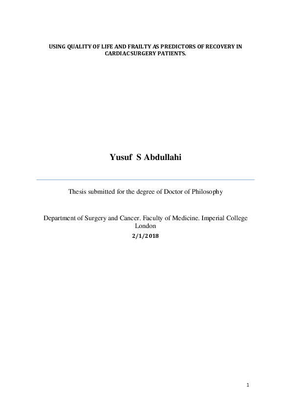 (PDF) Using quality of life and frailty as predictors of recovery in ...