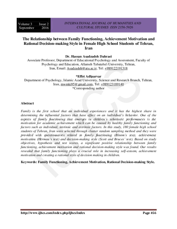 (PDF) The Relationship between Family Functioning, Achievement ...