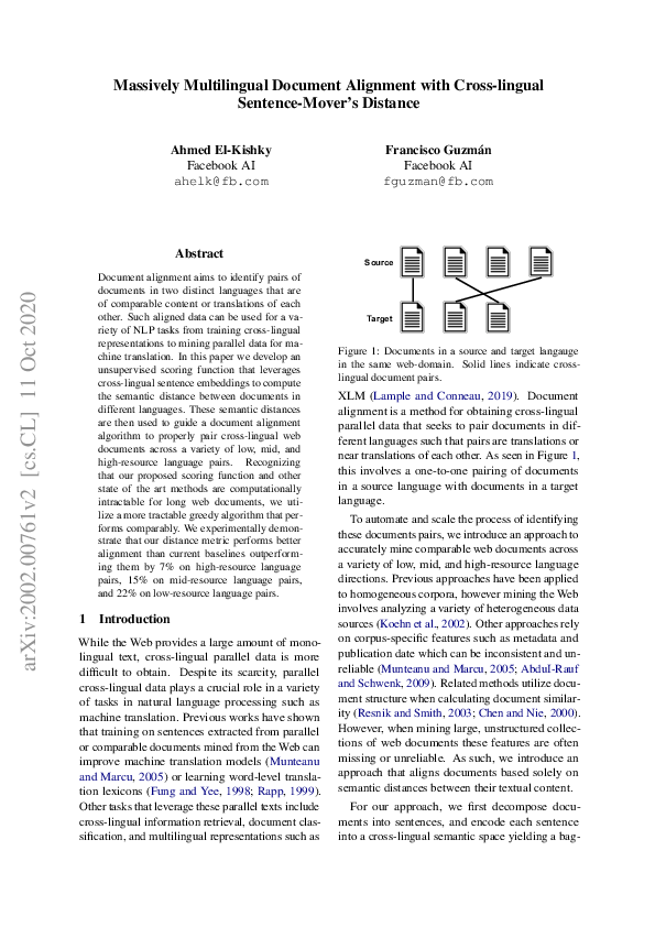 (PDF) Massively Multilingual Document Alignment with Cross-lingual ...