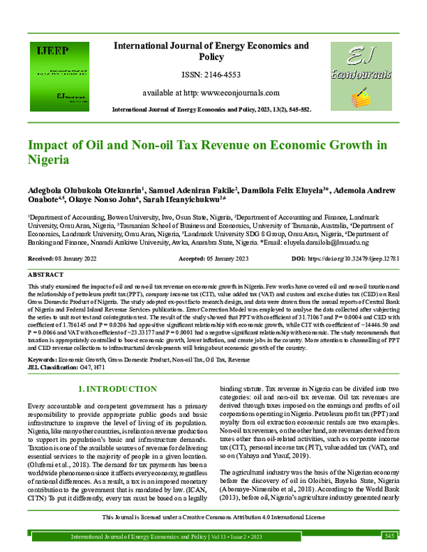 (PDF) Impact of Oil and Non-oil Tax Revenue on Economic Growth in Nigeria