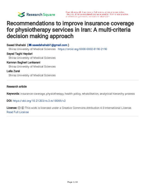(PDF) Recommendations to improve insurance coverage for physiotherapy ...