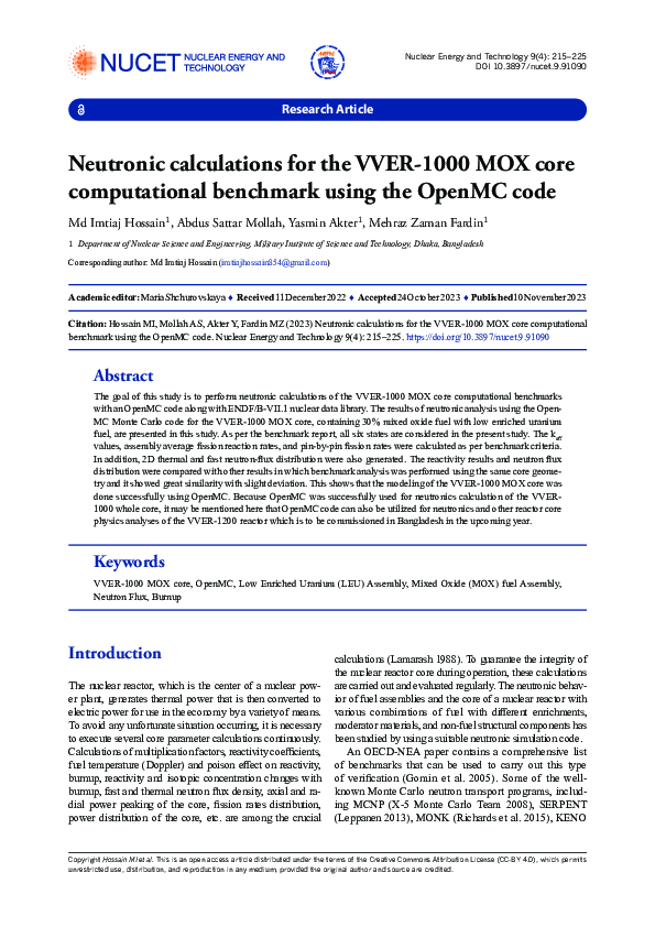 (PDF) Neutronic calculations for the VVER-1000 MOX core computational ...
