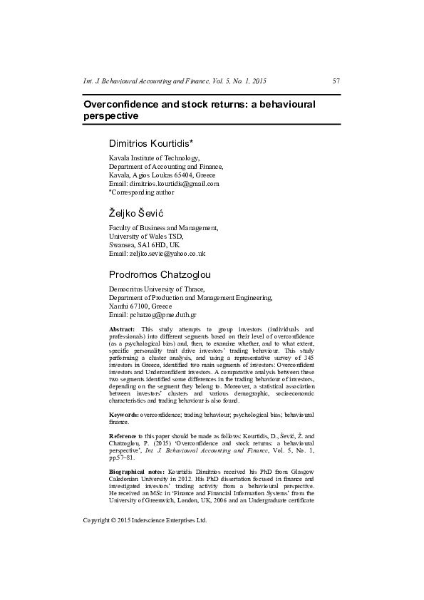 (PDF) Overconfidence and stock returns: a behavioural perspective