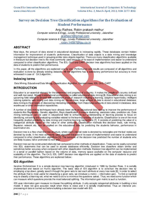 (PDF) Survey on Decision Tree Classification algorithms for the ...