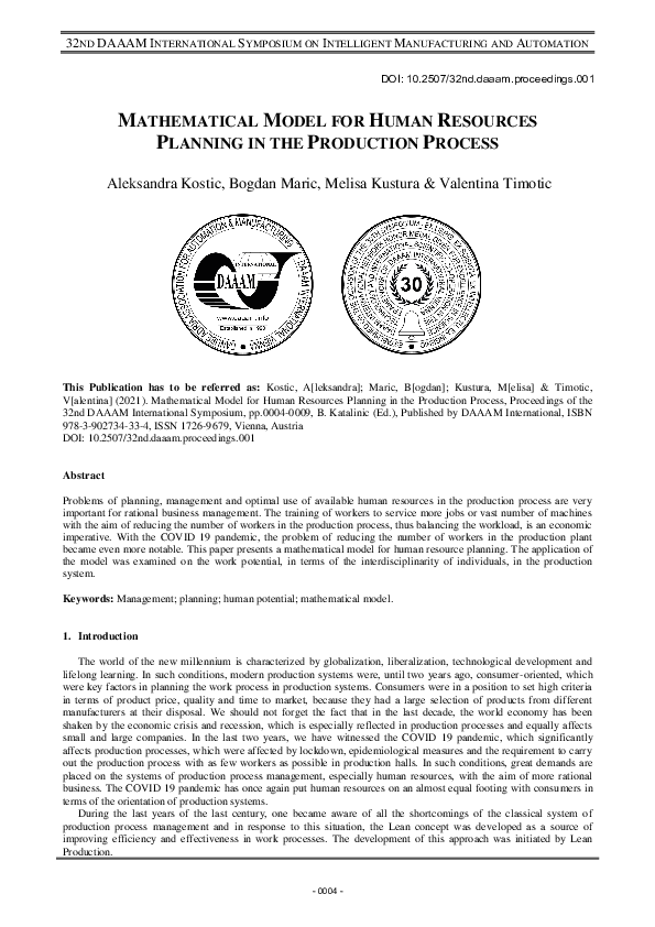 (PDF) Mathematical Model for Human Resources Planning in the Production ...