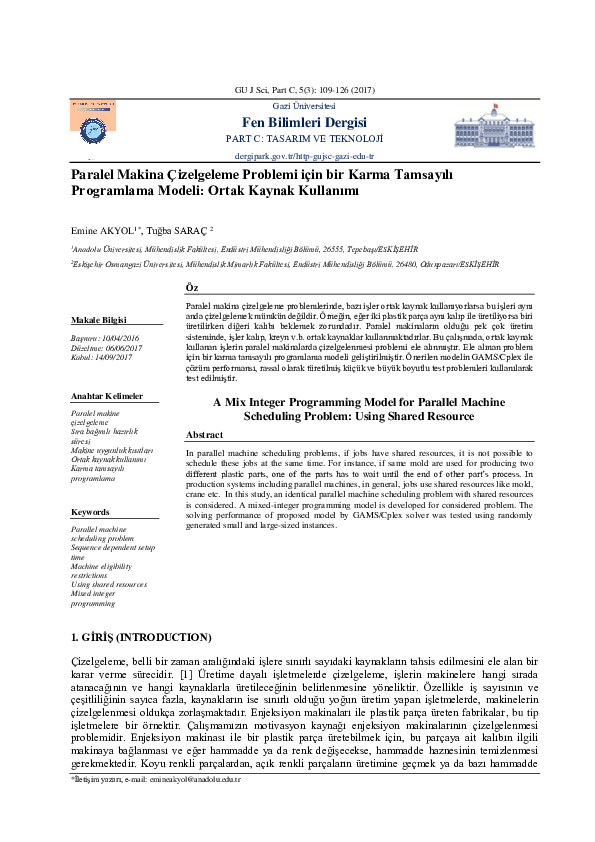 (PDF) A Mix Integer Programming Model for Parallel Machine Scheduling ...