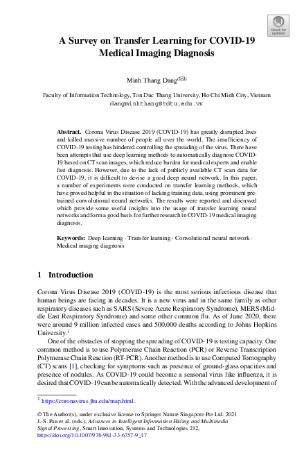 (PDF) A Survey on Transfer Learning for COVID-19 Medical Imaging Diagnosis