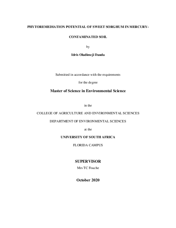 (PDF) Phytoremediation potential of sweet sorghum in mercury ...