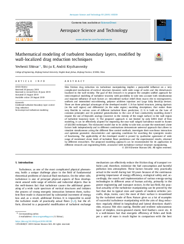 (PDF) Mathematical modeling of turbulent boundary layers, modified by ...