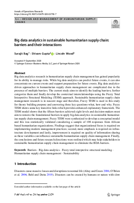 (PDF) Big data analytics in sustainable humanitarian supply chain ...