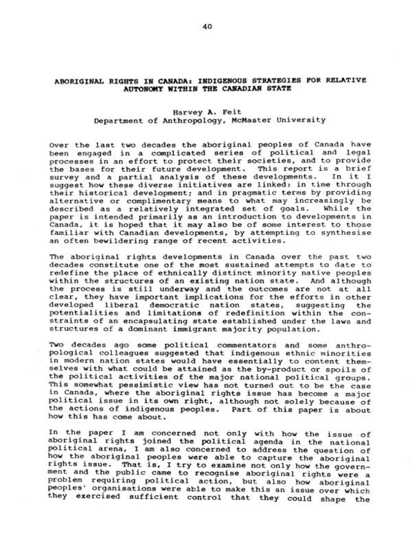 (PDF) Aboriginal Rights in Canada: Indigenous Strategies for Relative ...