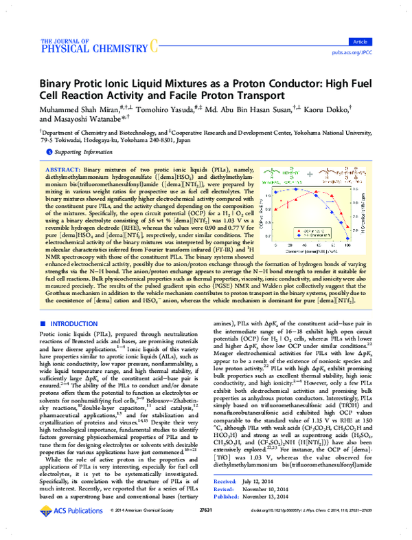 (PDF) Binary Protic Ionic Liquid Mixtures as a Proton Conductor: High ...