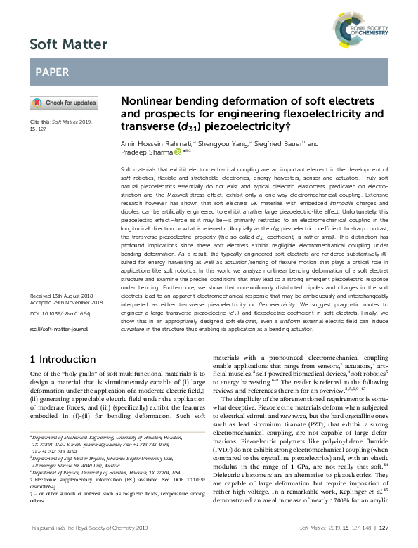 (PDF) Nonlinear bending deformation of soft electrets and prospects for ...