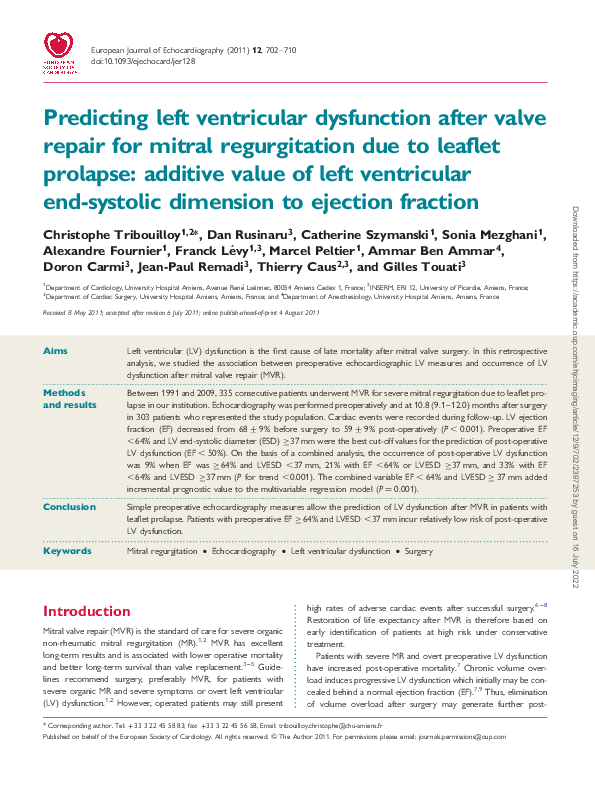 (PDF) Predicting left ventricular dysfunction after valve repair for ...