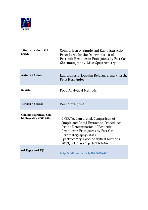 (PDF) Comparison of Simple and Rapid Extraction Procedures for the ...