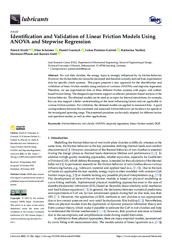 (PDF) Identification and Validation of Linear Friction Models Using ...