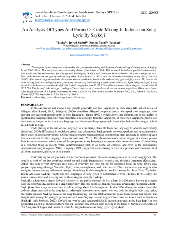 (PDF) An Analysis Of Types And Forms Of Code-Mixing In Indonesian Song ...